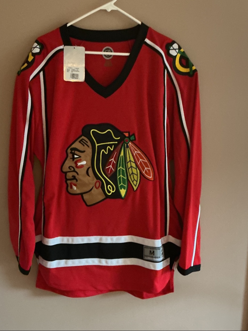 NWT Men's Red V-Neck Hockey Sweater with Team Crest